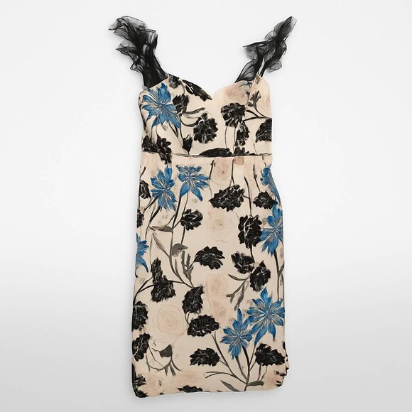 Lulus Tan Floral Embroidered Midi Dress Size S - Ruffled Straps - Picture 1 of 10